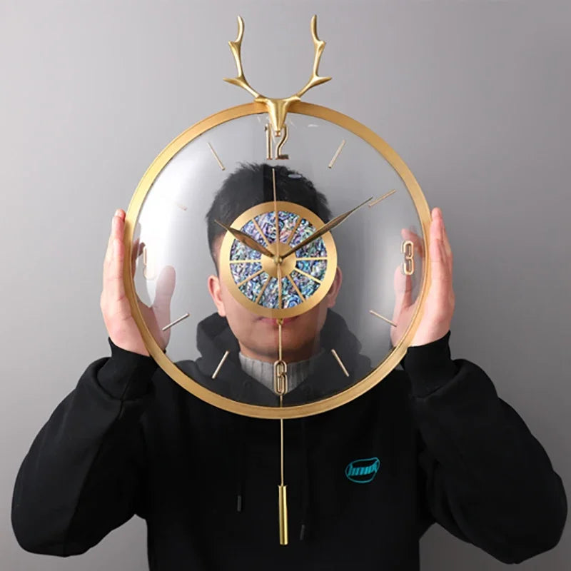 Nordic Modern Luxury Wall Clock Metal Copper Deer Head Creative Large Clocks Wall Home Decor Silent Watch Living Room Gift Ideas