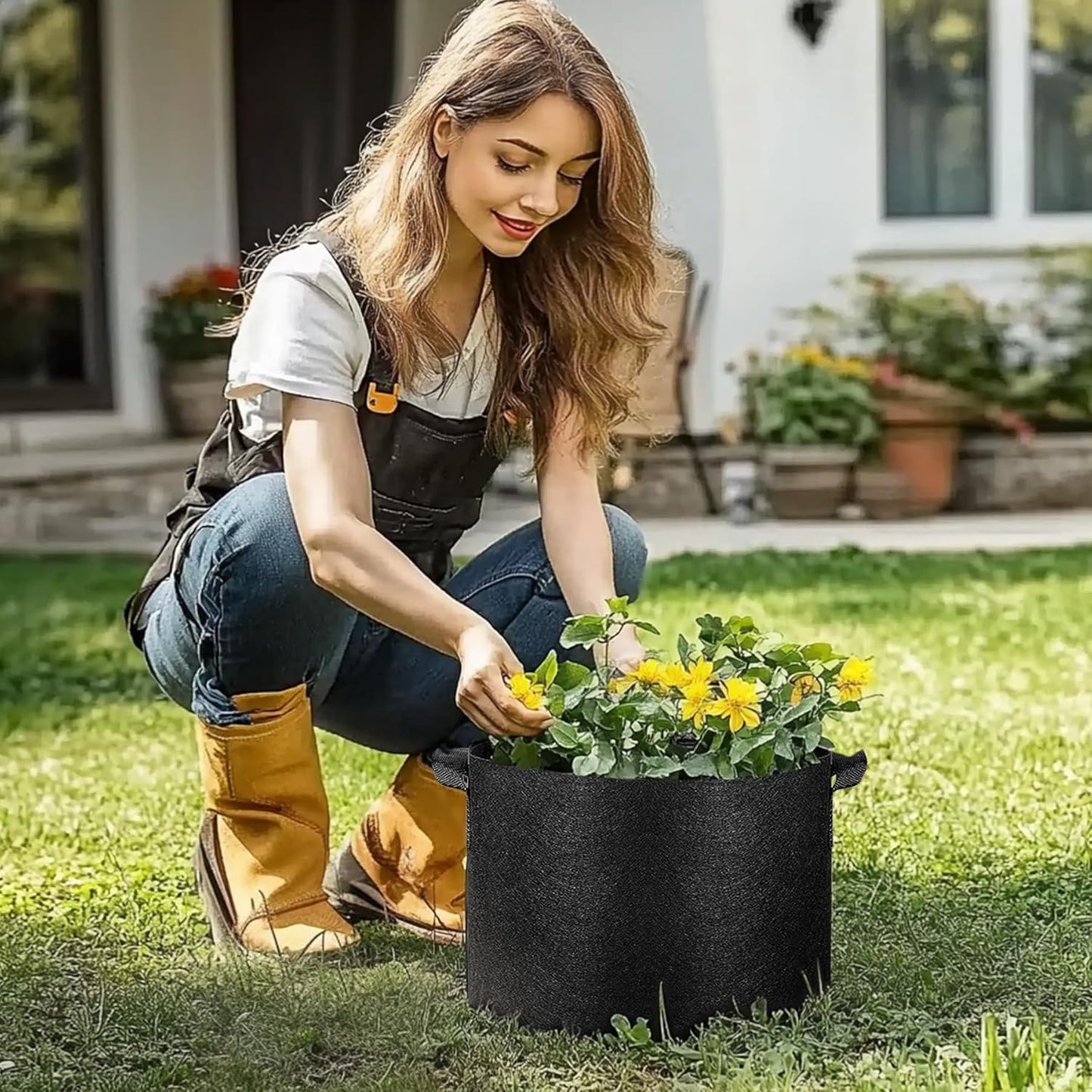 10-Gallon Fabric Grow Bags (5-Pack) – Heavy-Duty Nonwoven Planter Pots for Vegetables & Tomatoes, Black