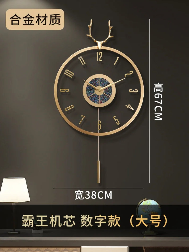 Nordic Modern Luxury Wall Clock Metal Copper Deer Head Creative Large Clocks Wall Home Decor Silent Watch Living Room Gift Ideas
