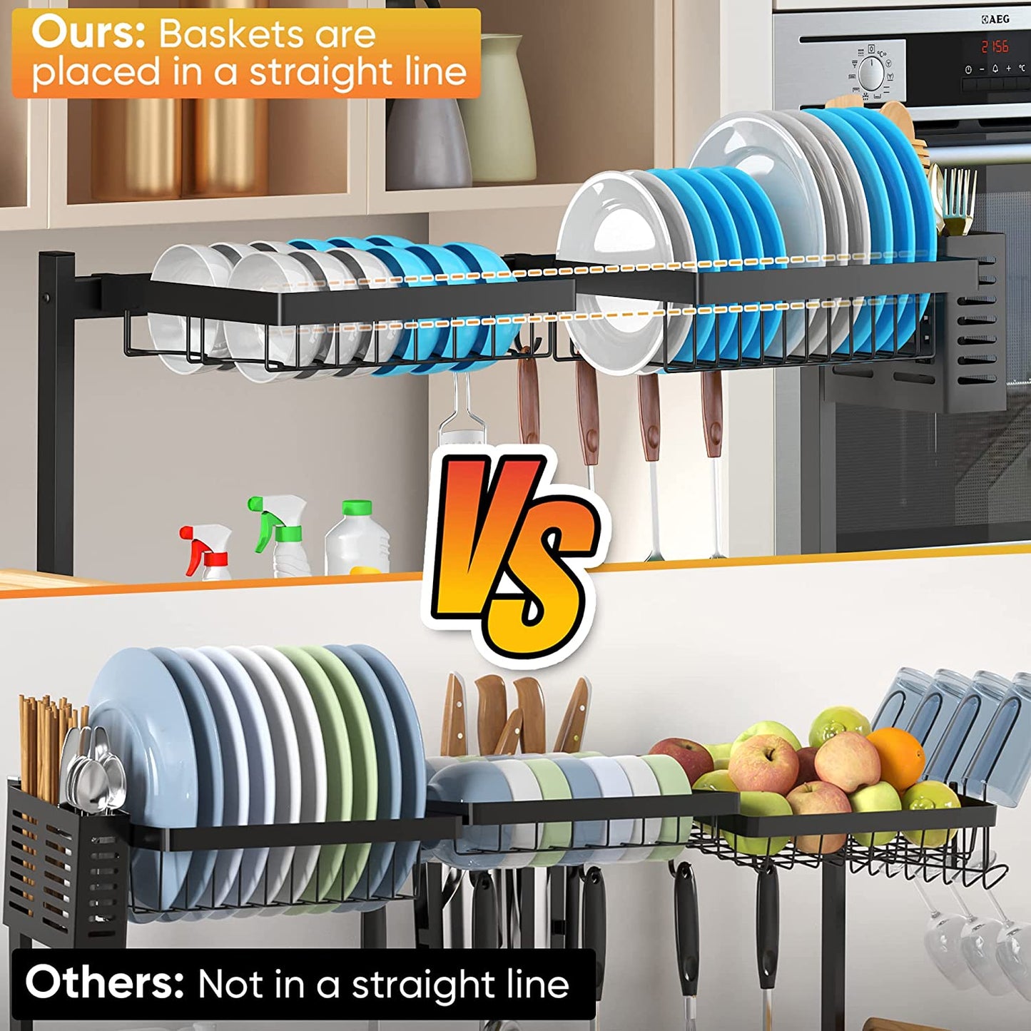 Adjustable Over-Sink Dish Drying Rack – 2-Tier Stainless Steel Kitchen Organizer (26"–38", Black)