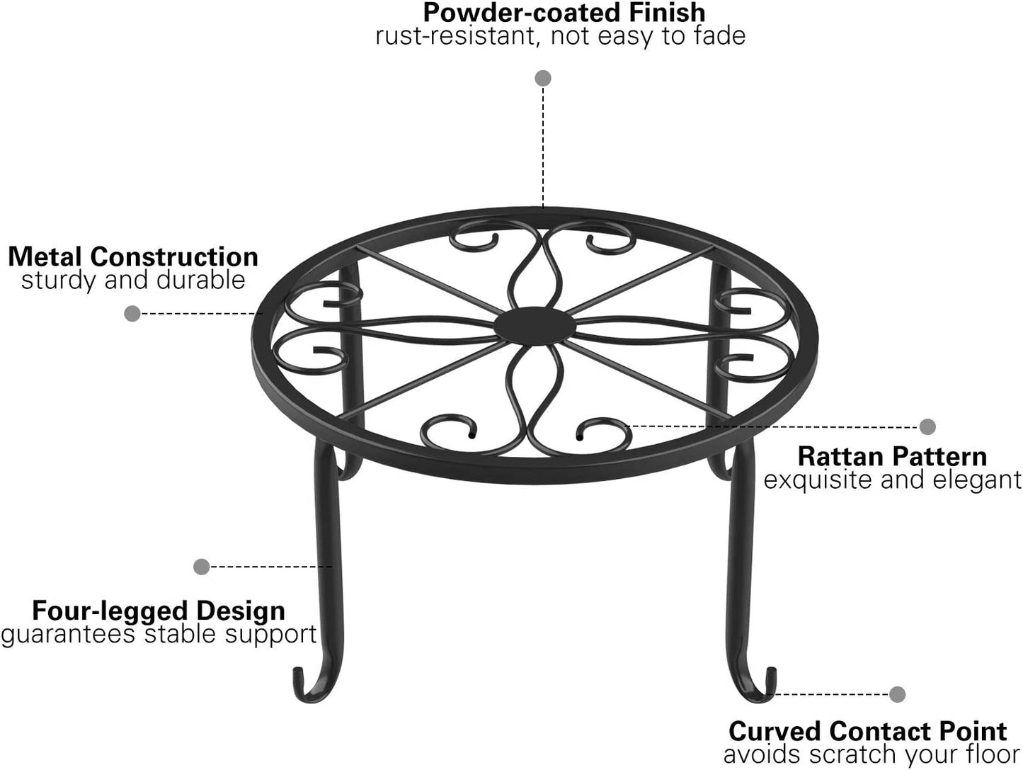 3-Pack Metal Plant Stands – 9" Heavy-Duty Rustproof Iron Flower Pot Holders for Indoor & Outdoor Use (Black)