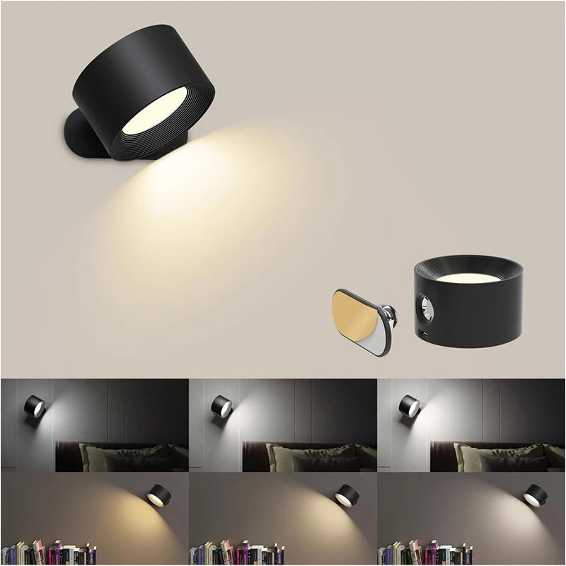 LED Wall Lamp – Touch & Remote Control, 360° Rotating, USB Rechargeable Night Light