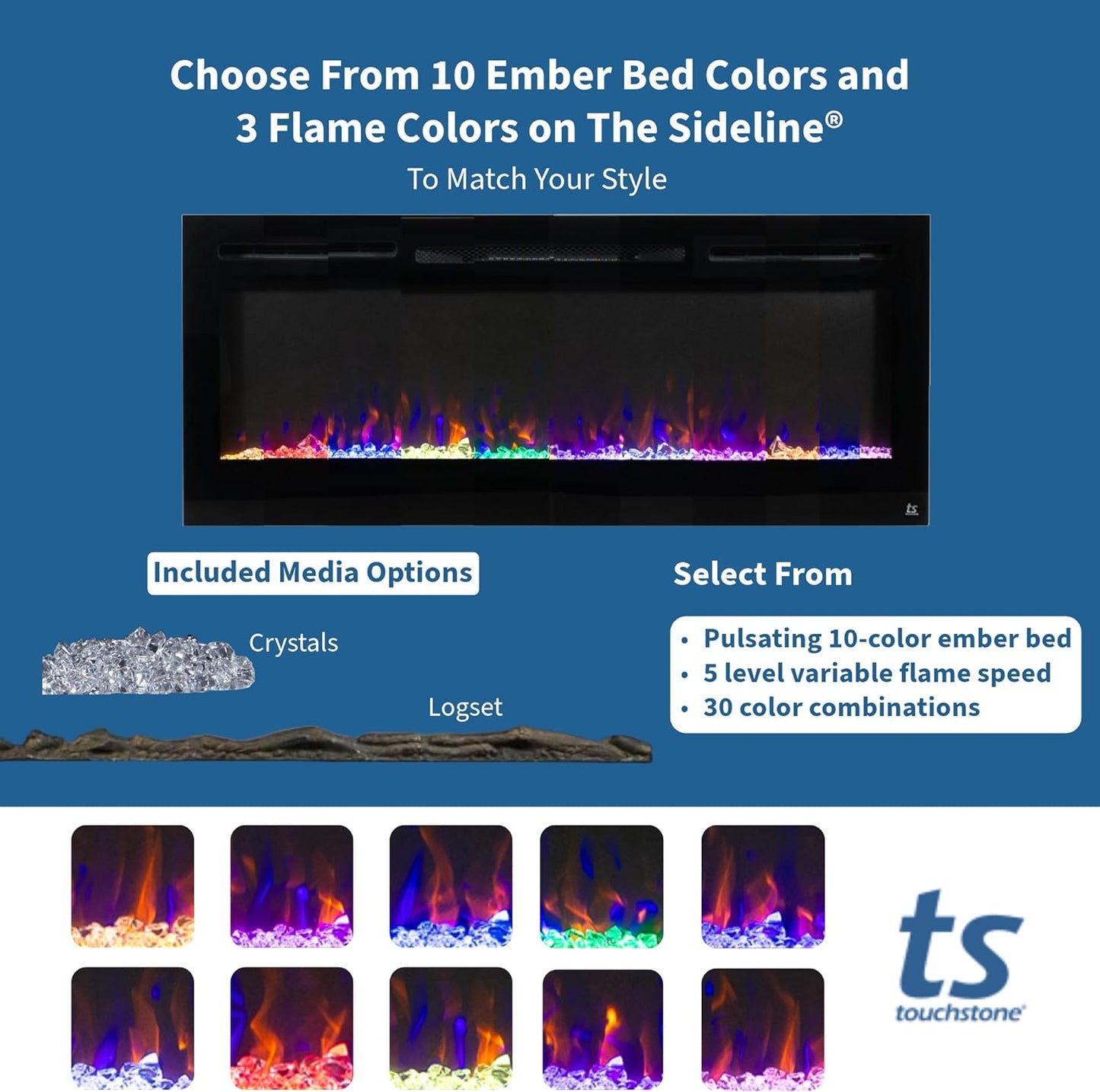 Forte 40" Smart Electric Fireplace – Wi-Fi, Alexa, 1500W Heater, Recessed Design