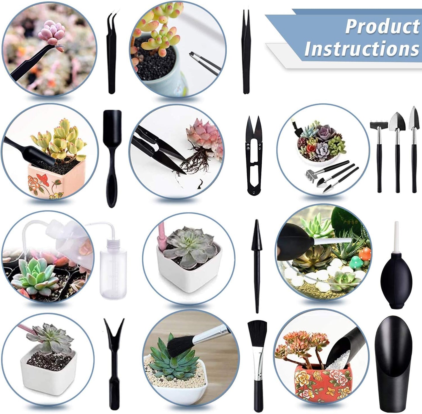 13-Piece Succulent Gardening Tool Set – Mini Transplanting & Care Kit for Small Plants, Black