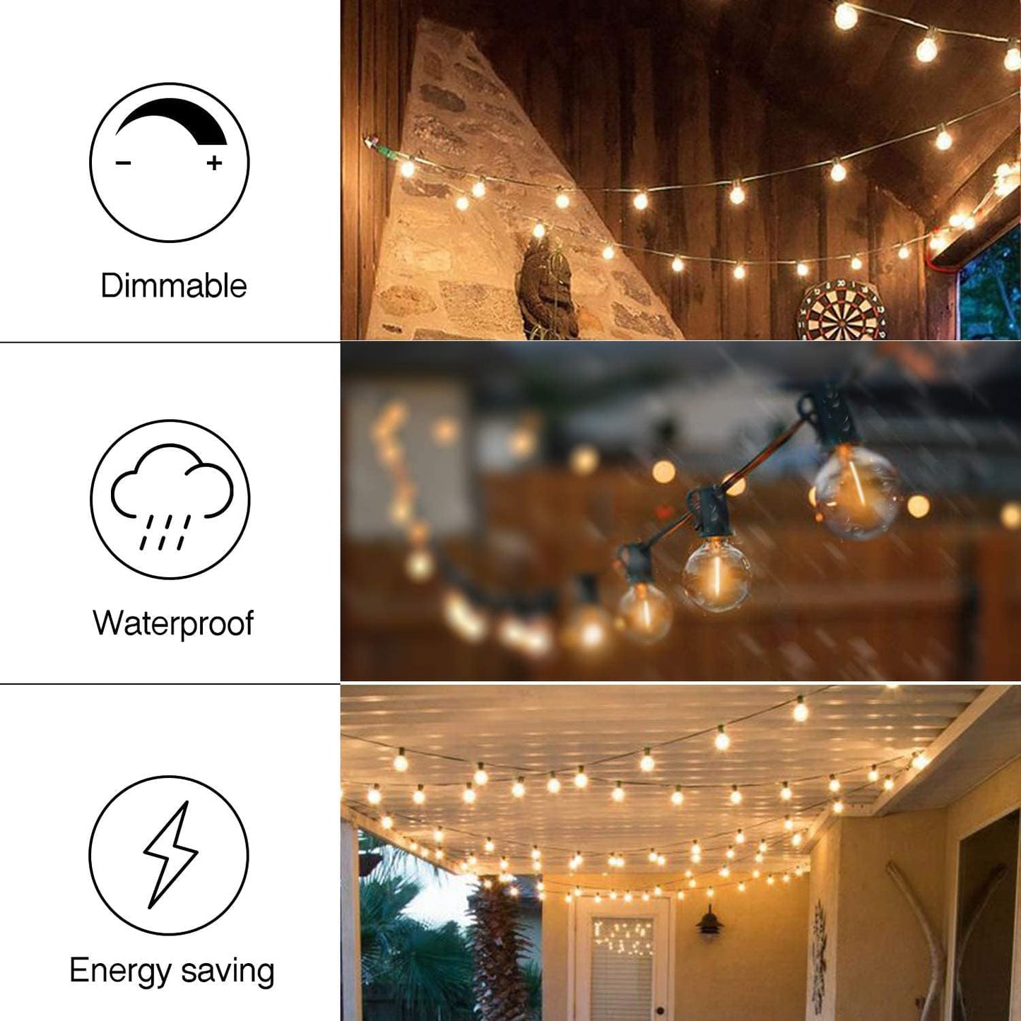 29FT Outdoor Globe String Lights – Waterproof, Shatterproof, 15 Dimmable Bulbs with E12 Base for Patio & Backyard