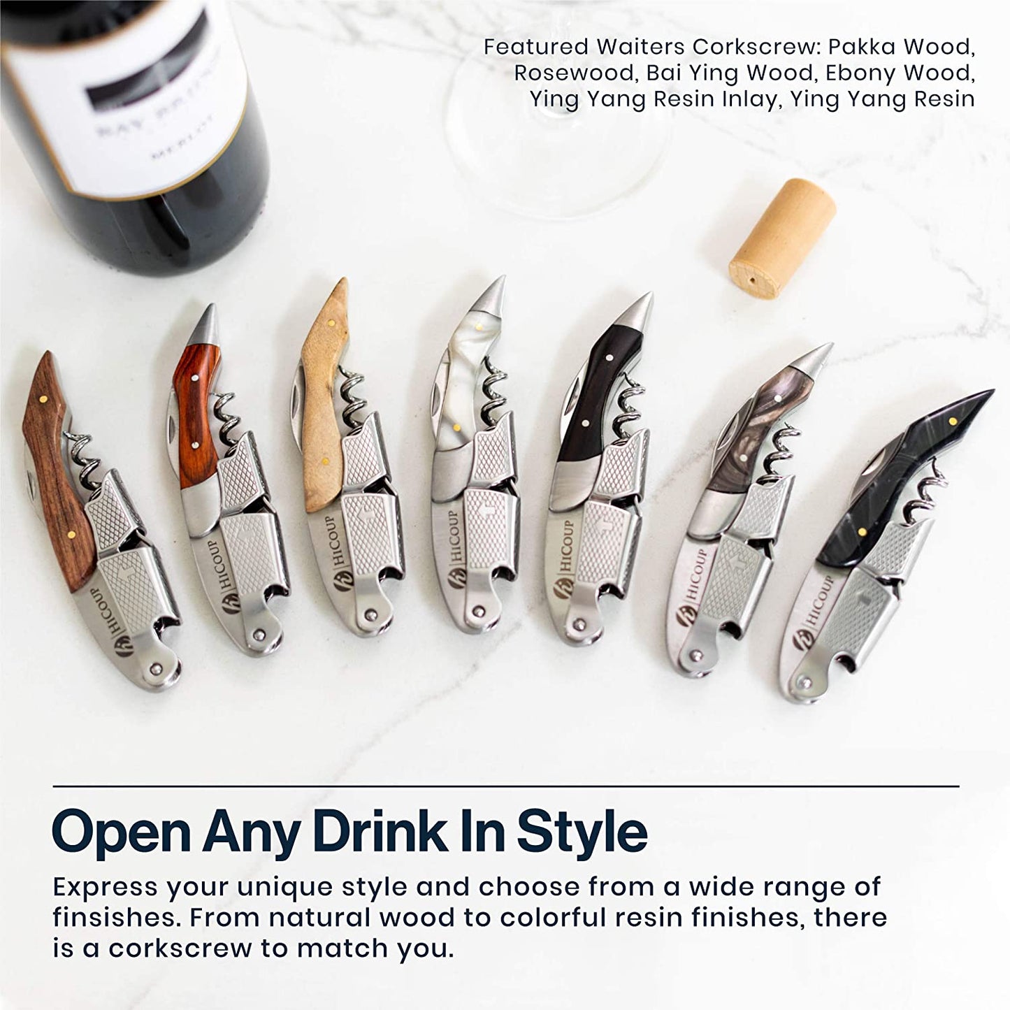 HiCoup Professional Wine Opener – Stainless Steel Corkscrew with Foil Cutter & Bottle Opener, Rosewood Handle.
