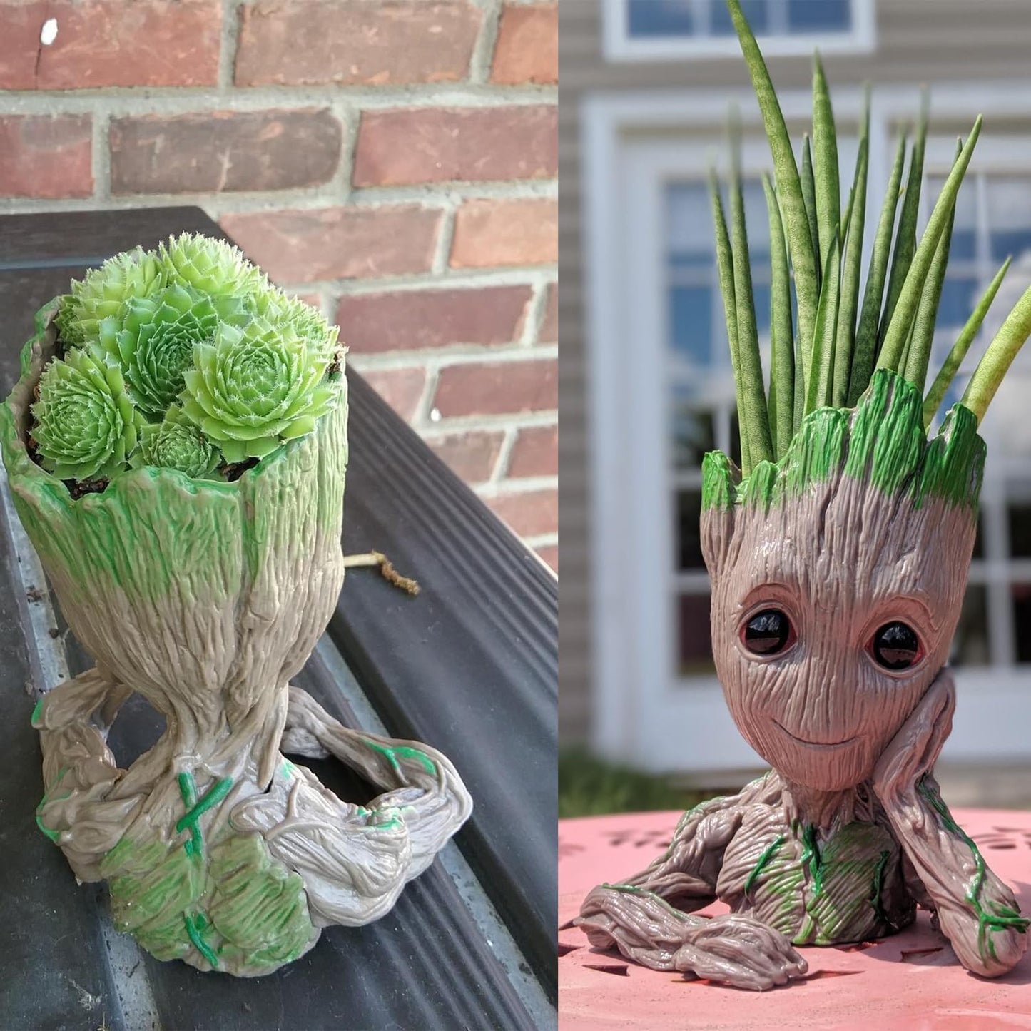 Baby Groot Pen Holder & Succulent Pot – 6" Grayish Brown with Drainage Hole
