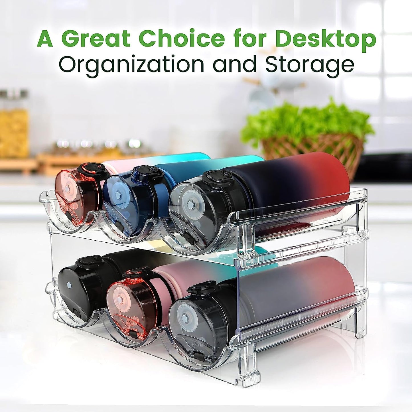 Stackable Water Bottle Organizer – 2-Pack Cabinet Storage Rack for Reusable Bottles & Tumblers