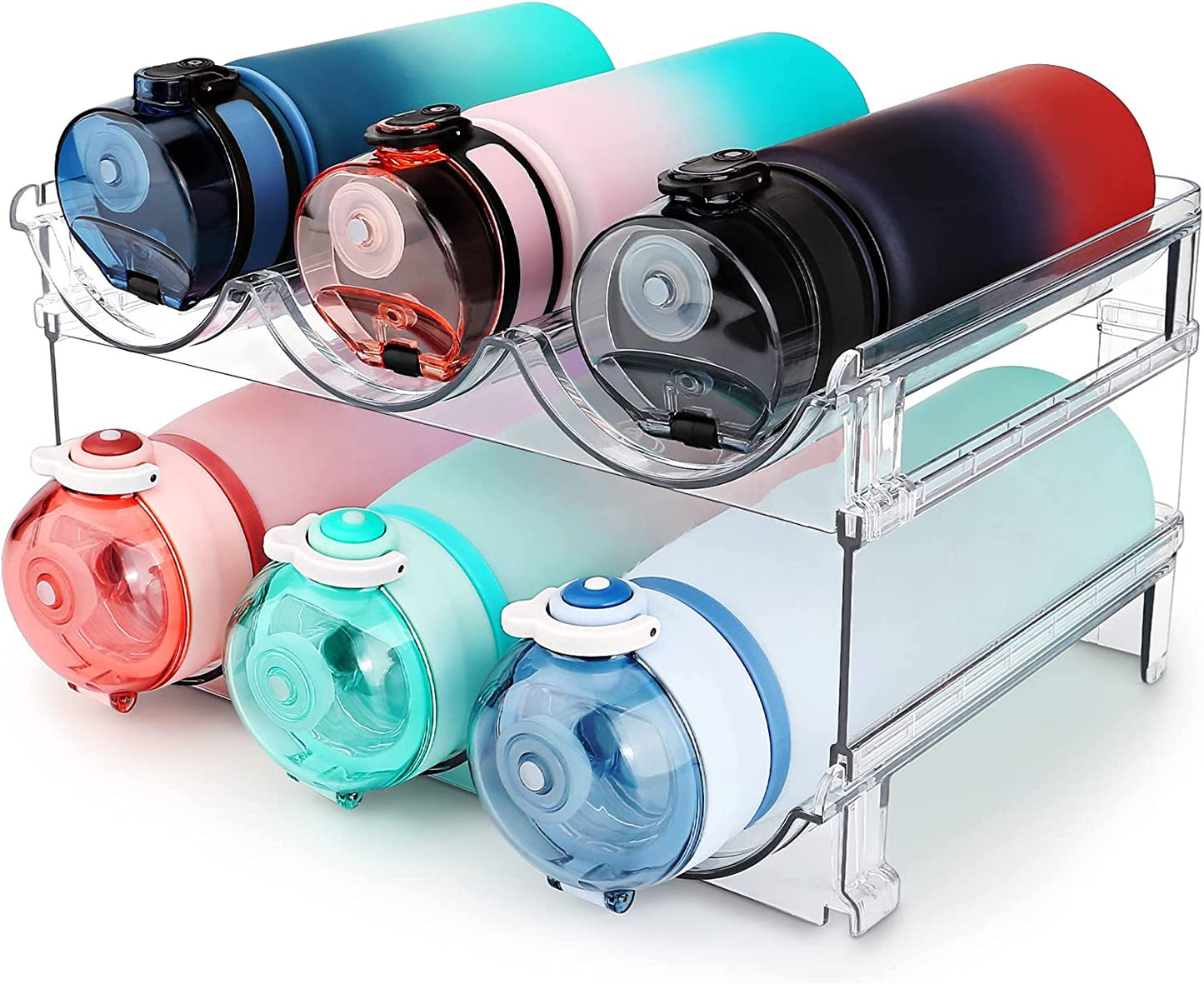 Stackable Water Bottle Organizer – 2-Pack Cabinet Storage Rack for Reusable Bottles & Tumblers