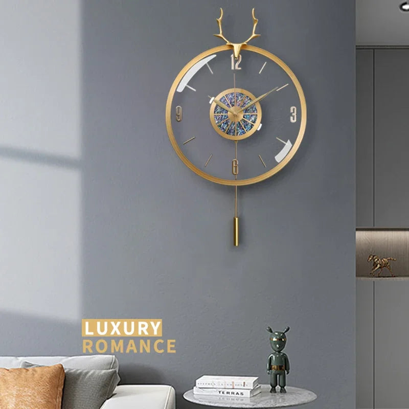 Nordic Modern Luxury Wall Clock Metal Copper Deer Head Creative Large Clocks Wall Home Decor Silent Watch Living Room Gift Ideas