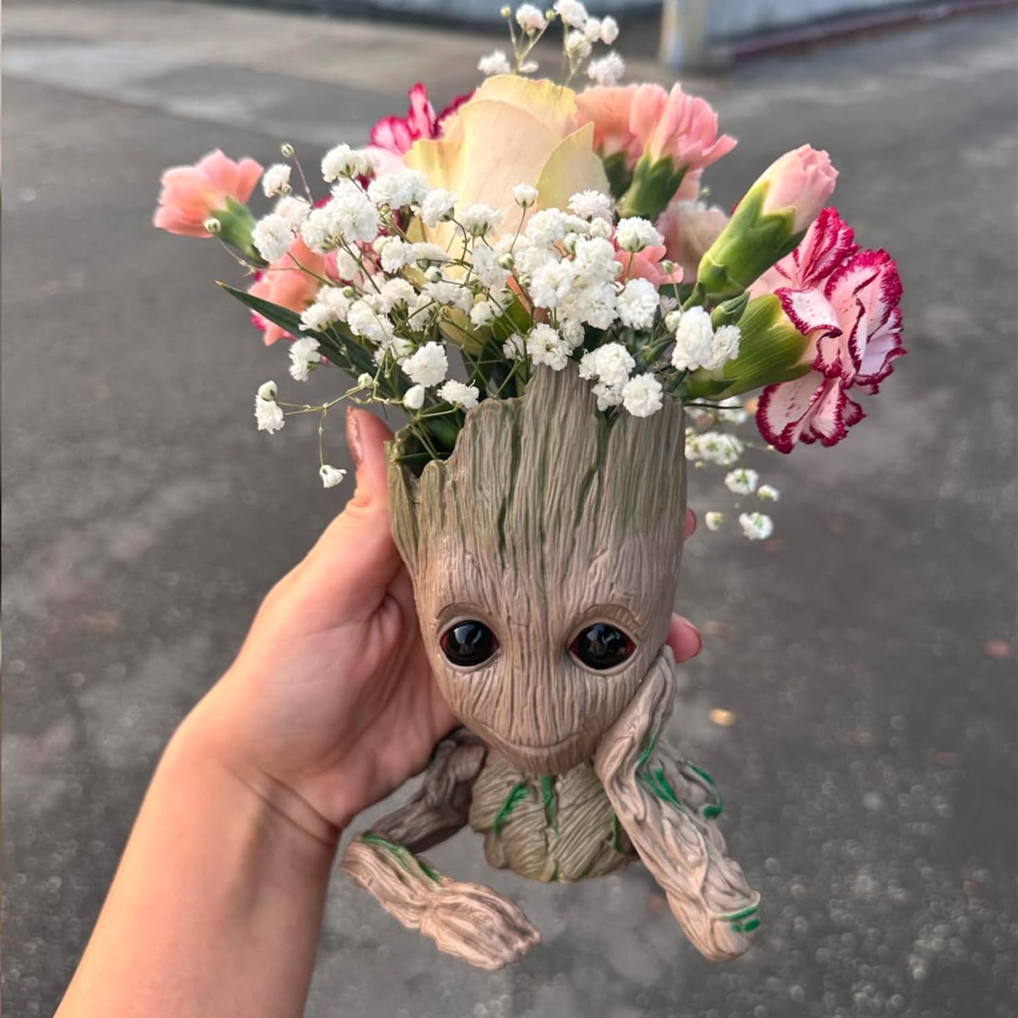 Baby Groot Pen Holder & Succulent Pot – 6" Grayish Brown with Drainage Hole