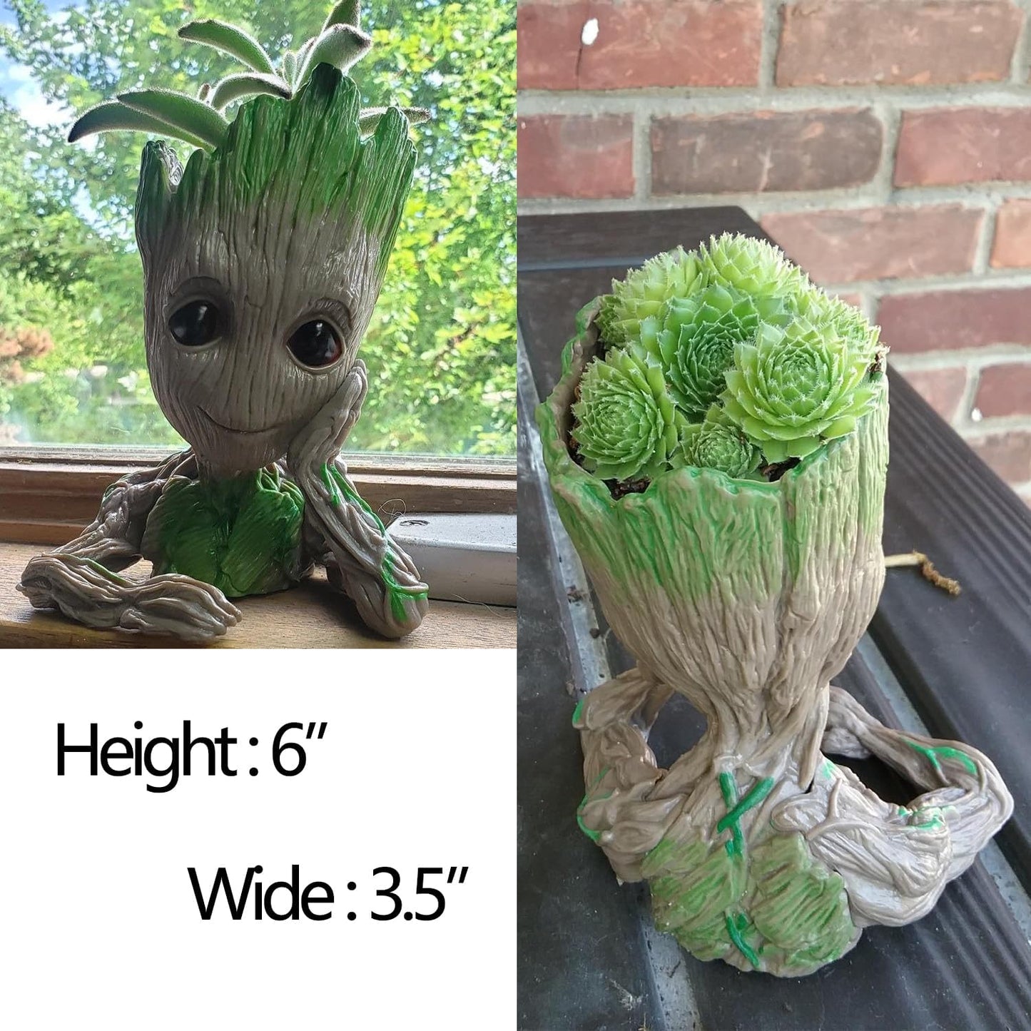 Baby Groot Pen Holder & Succulent Pot – 6" Grayish Brown with Drainage Hole
