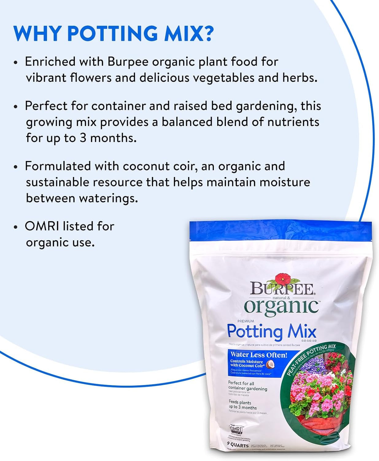 Organic Potting Soil Mix, 9 Quarts – Ideal for Vegetables, Flowers & Herbs, Indoor/Outdoor Use.