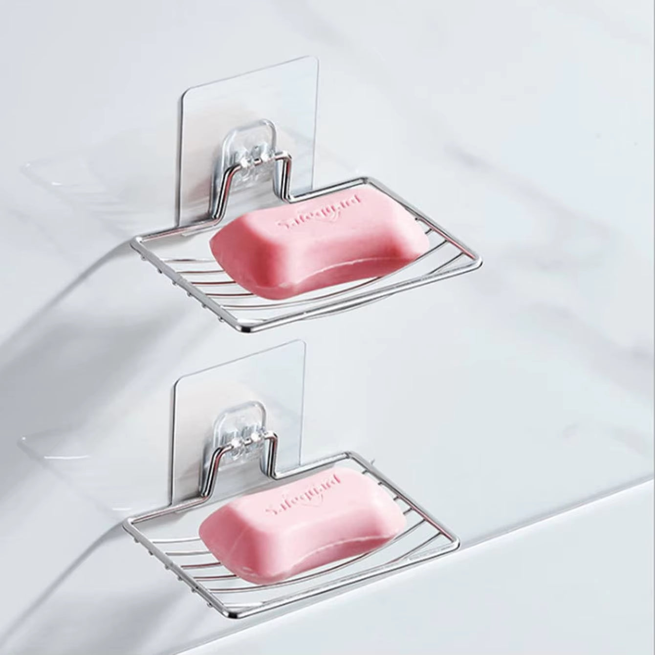 Stainless Steel Wall-Mounted Soap Rack – Punch-Free, Single-Layer Drainable Shelf with Suction Mount.