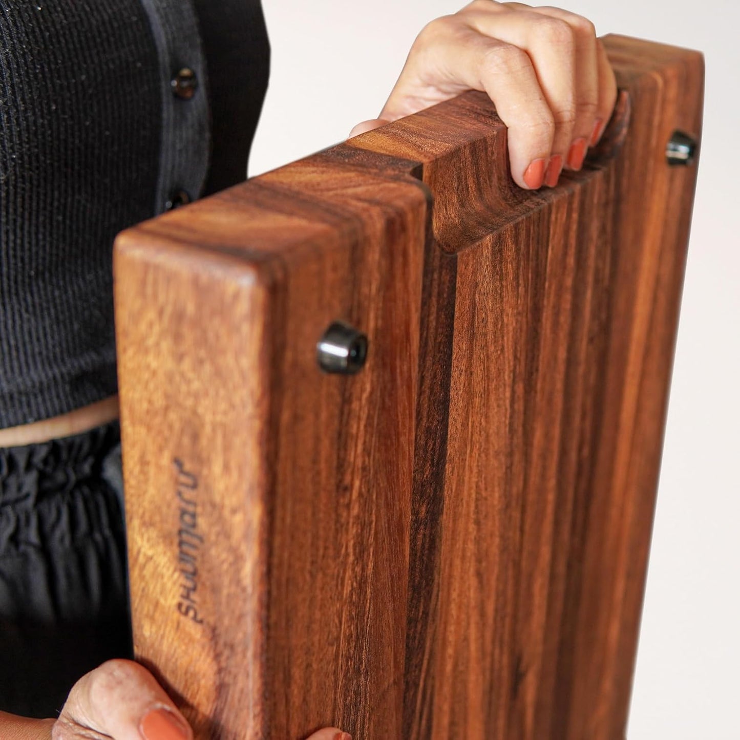 Tropical Walnut Butcher Block – 18.8" x 12.3" x 2" Cutting Board with Juice Groove, Non-Slip Feet & Handles.