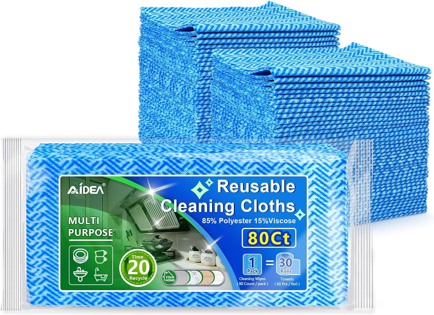 Multi-Purpose Reusable Cleaning Cloths - 80Ct (1 Pack), Domestic Towels, Dish Cloths (12''X24'')