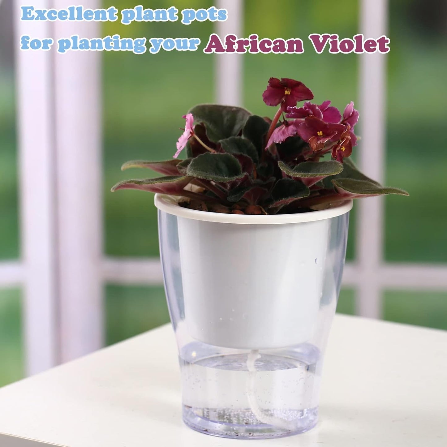 3-Pack 7" Clear Self-Watering Planters – Wicking Pots for Indoor Plants, Herbs & African Violets (Clear/White)