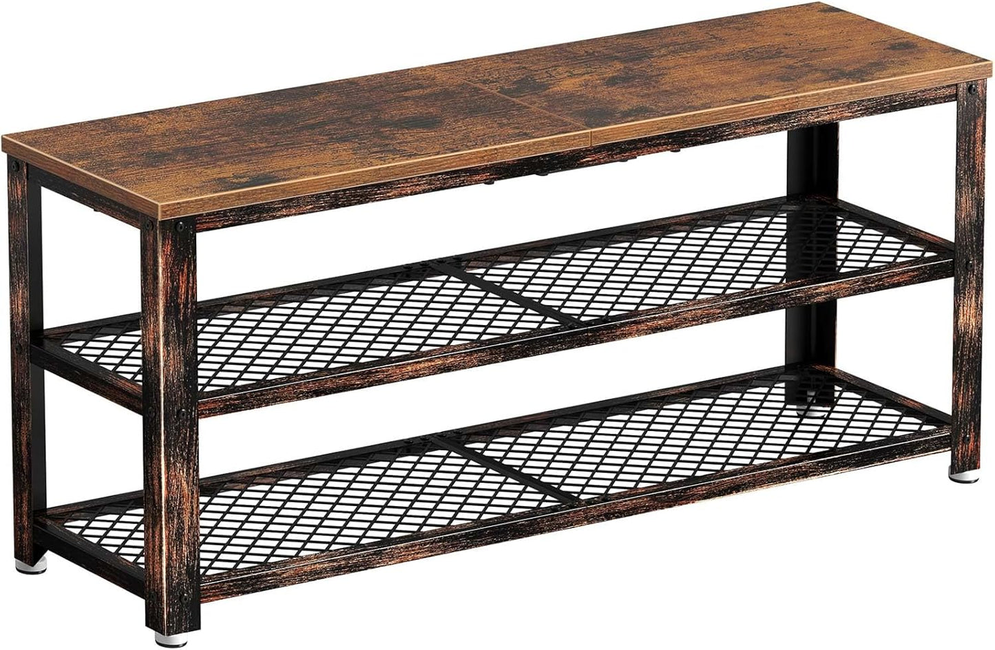 3-Tier Shoe Bench with Wood Seat – Rustic Entryway Storage Rack, 39.4", Steel Frame.
