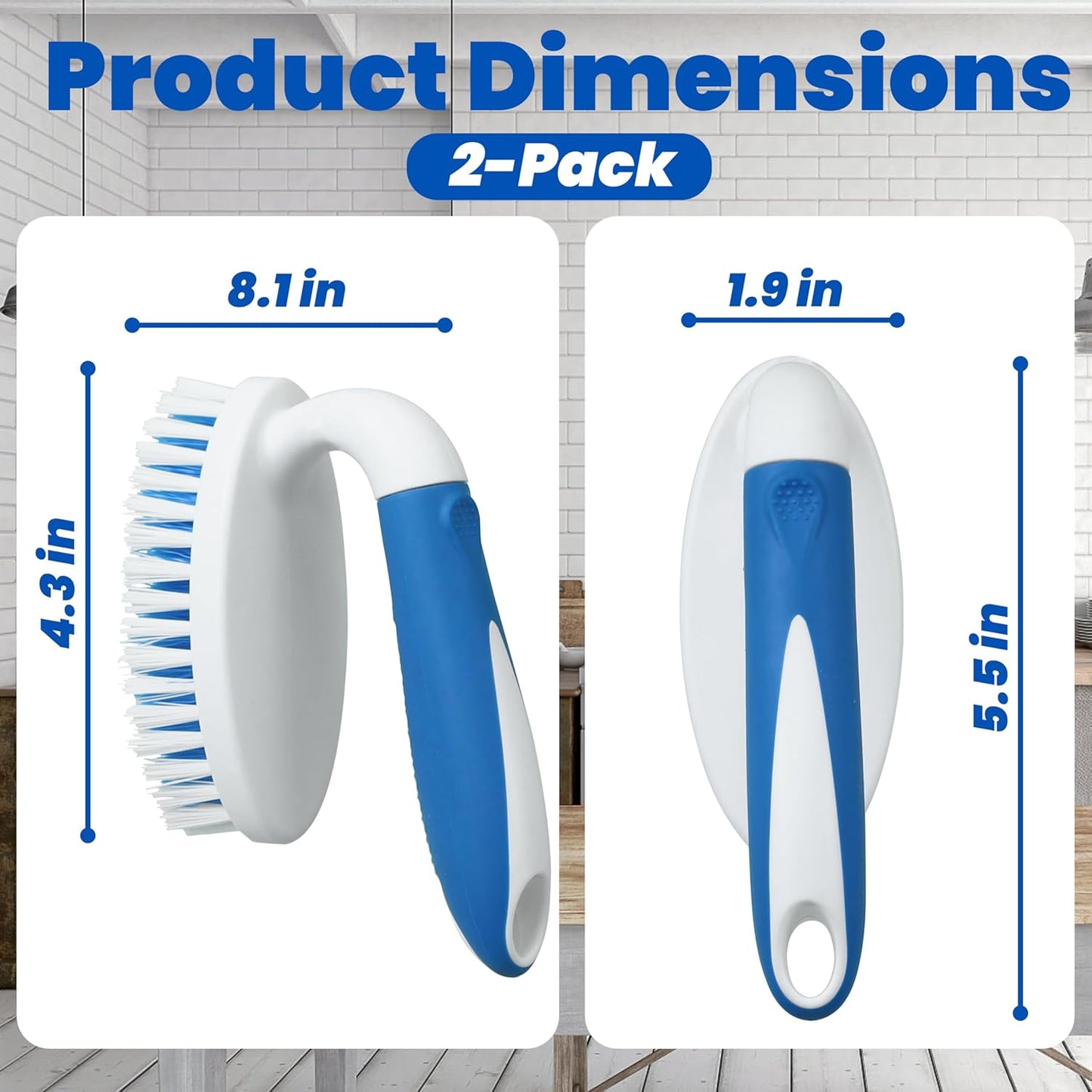 2-Pack Scrub Brushes – Stiff Bristle Cleaning Tools for Bathroom, Kitchen, Carpet & Tile.