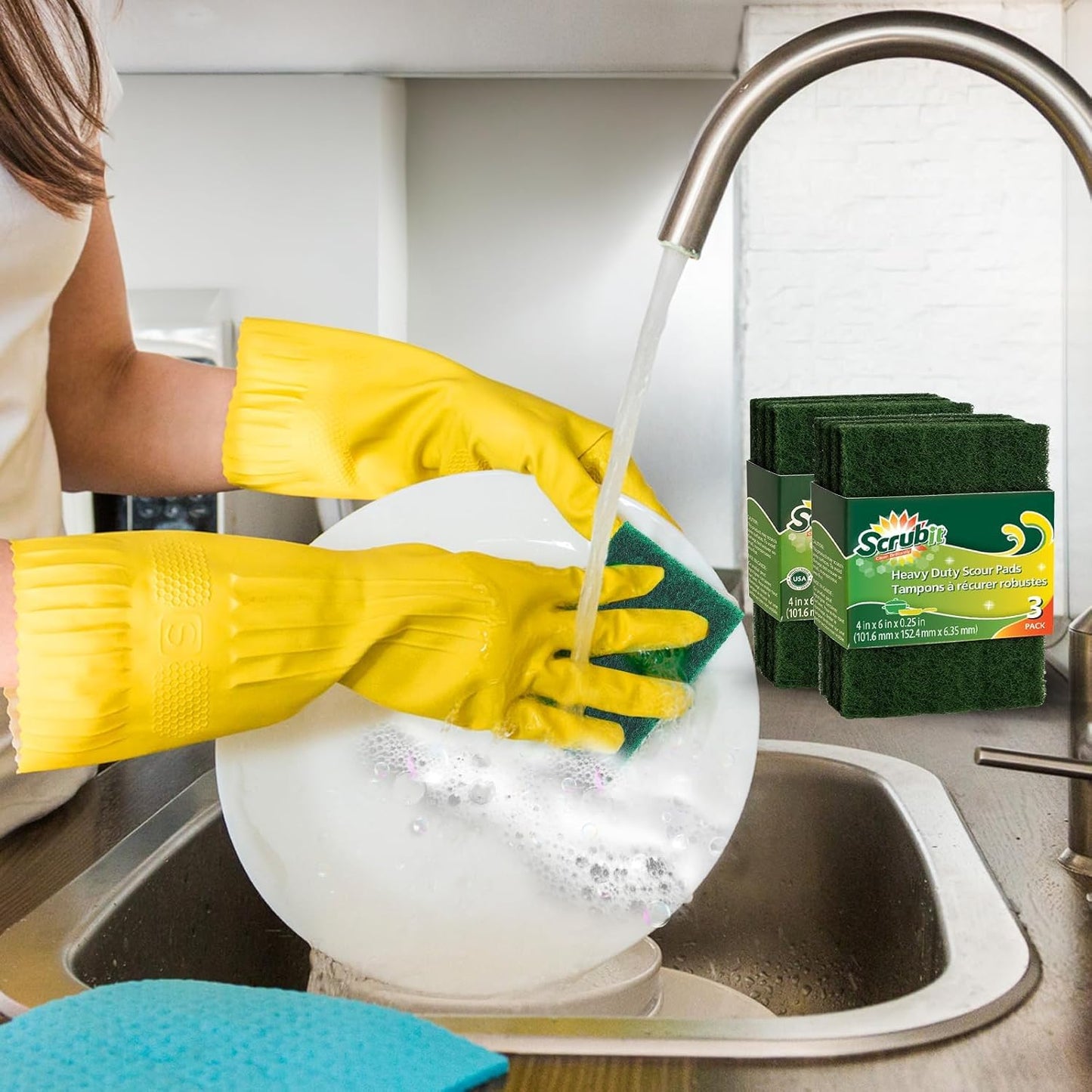 Heavy-Duty Non-Scratch Scouring Pads – Anti-Grease Scrubbers, Reusable (6-Pack, Green).