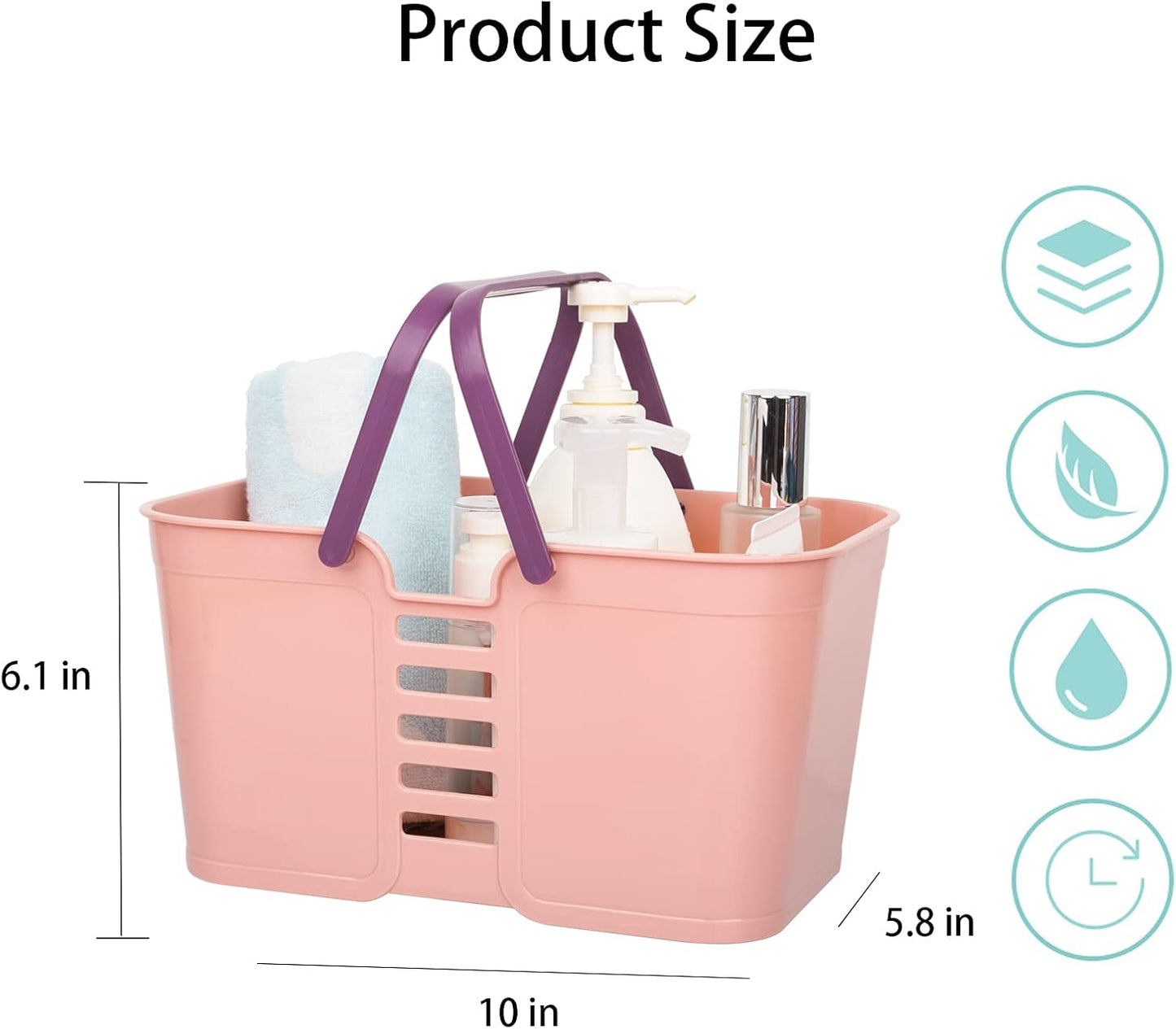 Plastic Storage Baskets with Handles, Storage Bin Shower Caddy Organizer for Bathroom and Kitchen, Pink