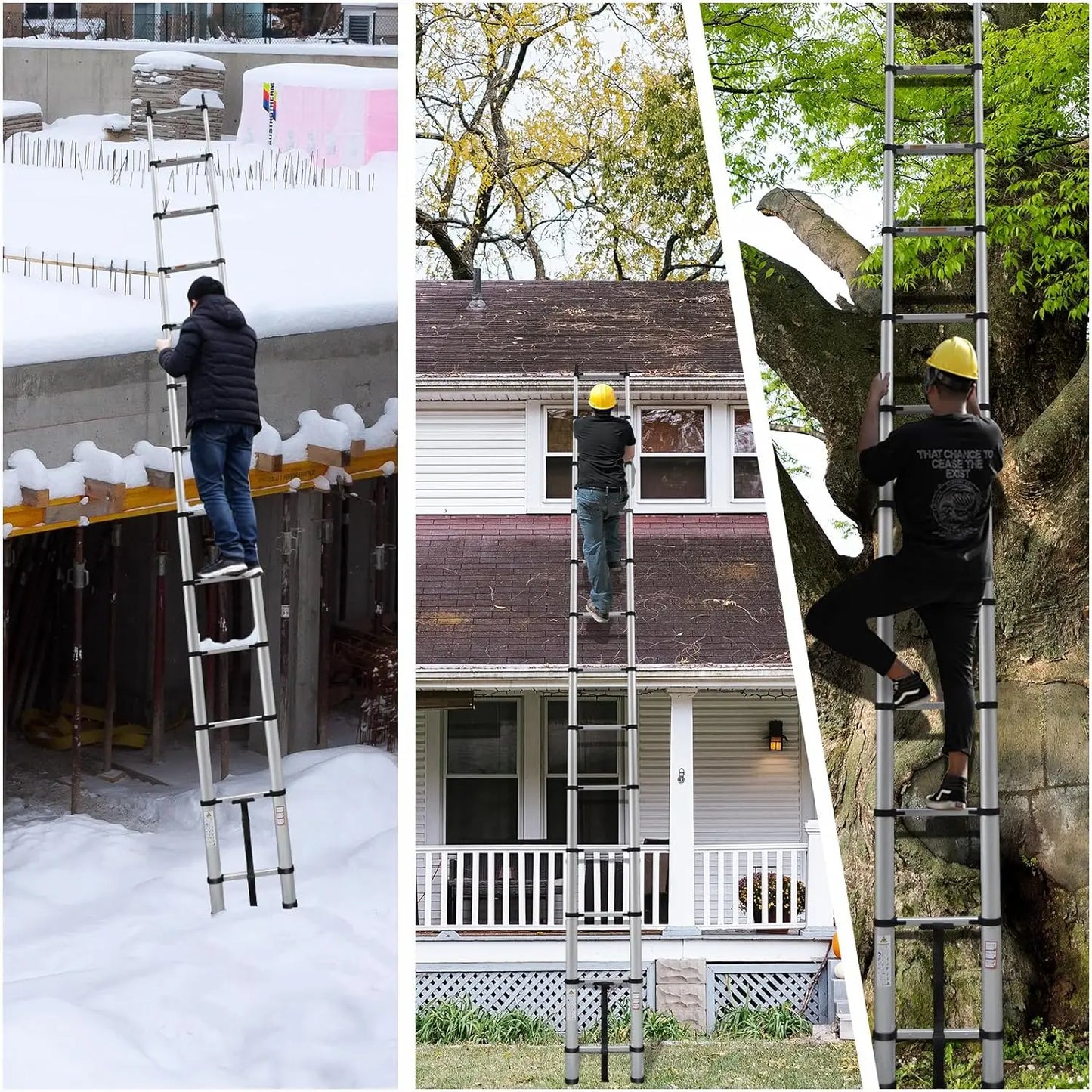 5M Telescopic Ladder with Hooks, 16.5FT Multi-Purpose Folding Aluminium Telescoping Ladder.