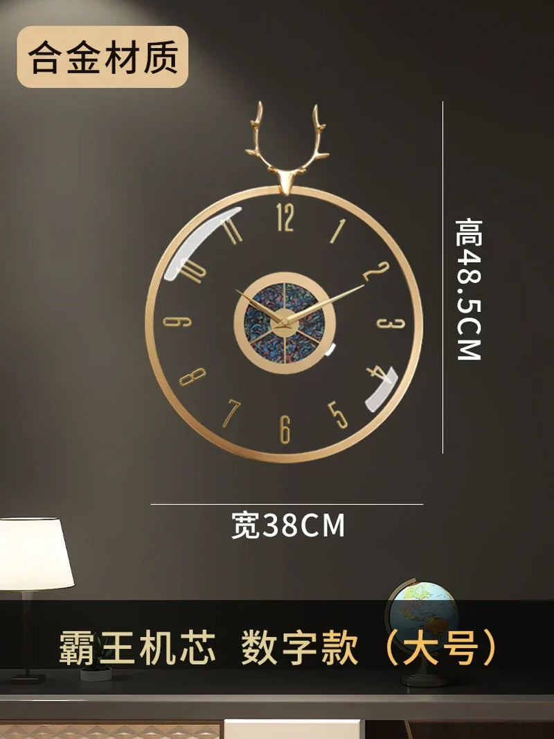 Nordic Modern Luxury Wall Clock Metal Copper Deer Head Creative Large Clocks Wall Home Decor Silent Watch Living Room Gift Ideas