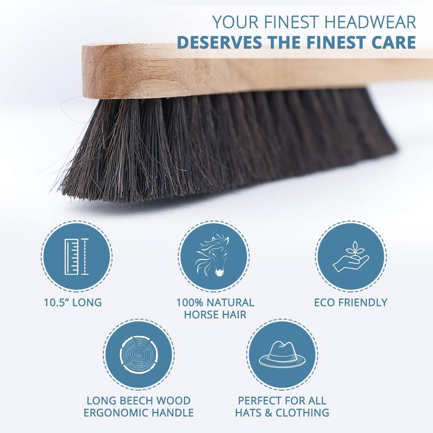 Fedora Hat Brush Lint Remover Duster Brushes for Felt Hats 100% Horse Hair (Black) Wood Brush.