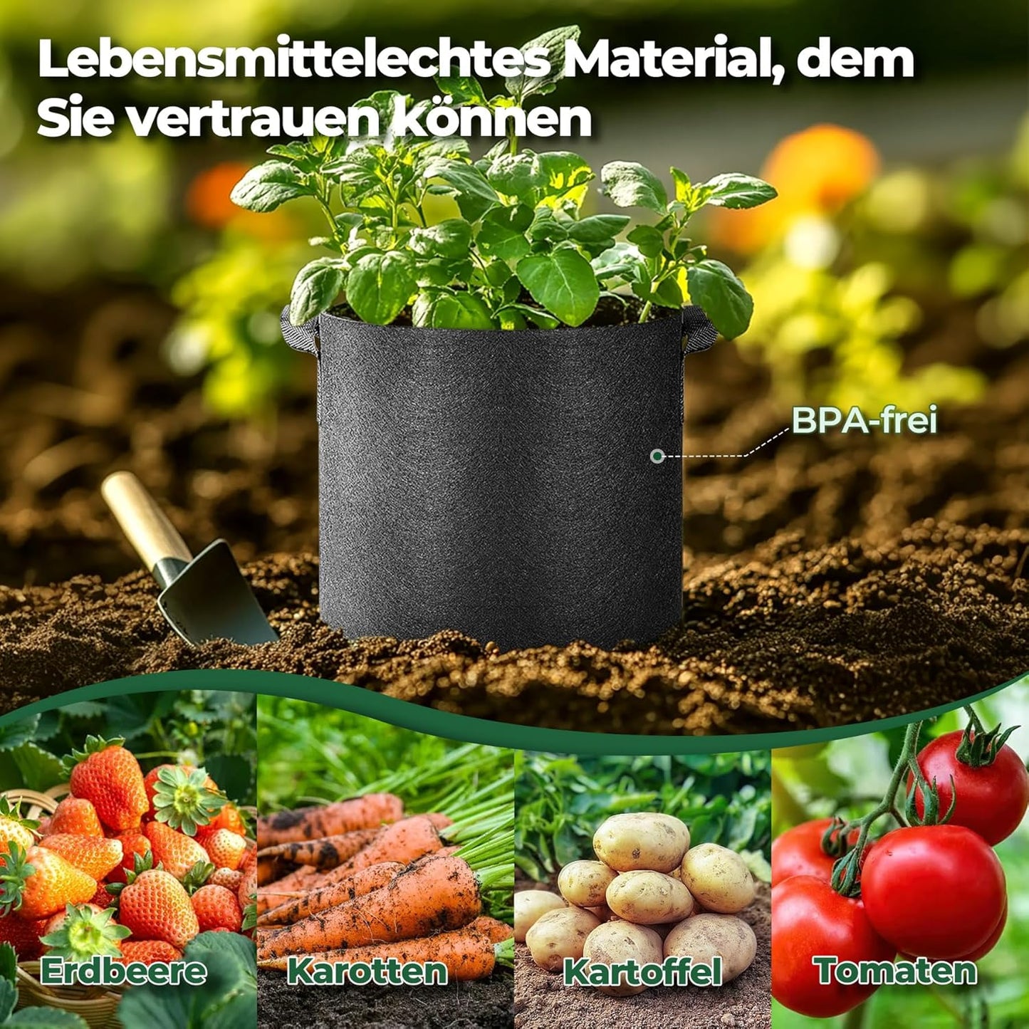 10-Gallon Fabric Grow Bags (5-Pack) – Heavy-Duty Nonwoven Planter Pots for Vegetables & Tomatoes, Black