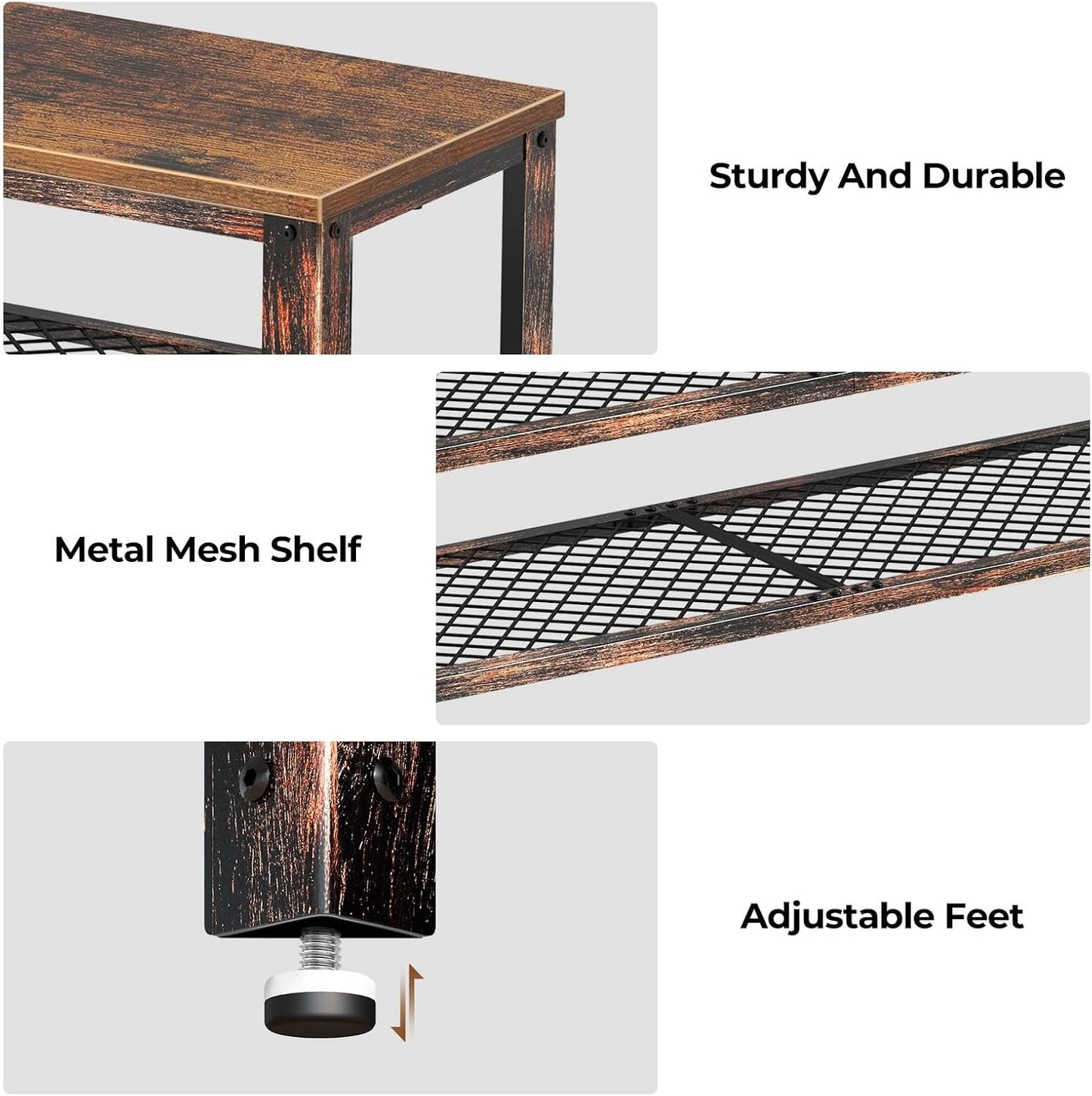 3-Tier Shoe Bench with Wood Seat – Rustic Entryway Storage Rack, 39.4", Steel Frame.