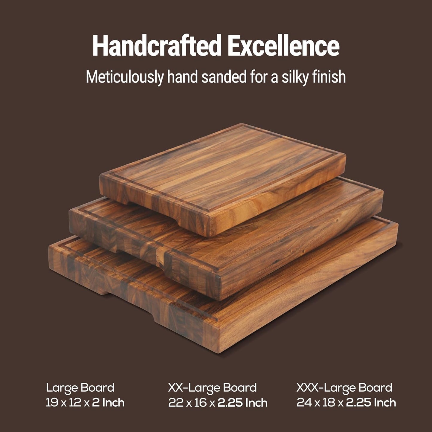 Tropical Walnut Butcher Block – 18.8" x 12.3" x 2" Cutting Board with Juice Groove, Non-Slip Feet & Handles.