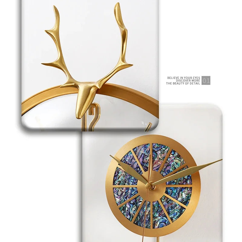 Nordic Modern Luxury Wall Clock Metal Copper Deer Head Creative Large Clocks Wall Home Decor Silent Watch Living Room Gift Ideas