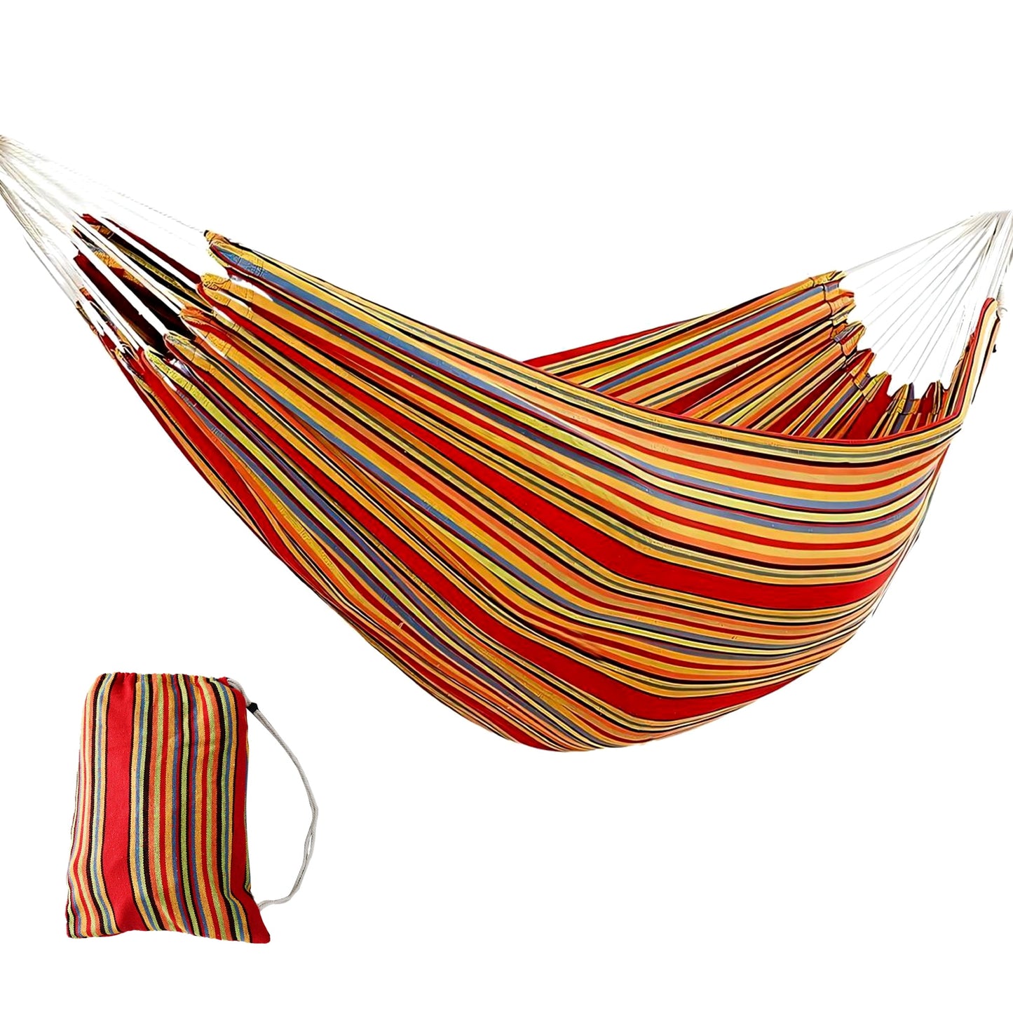 2-Person Brazilian-Style Cotton Double Hammock Bed W/ Portable Carrying Bag, Red Stripe