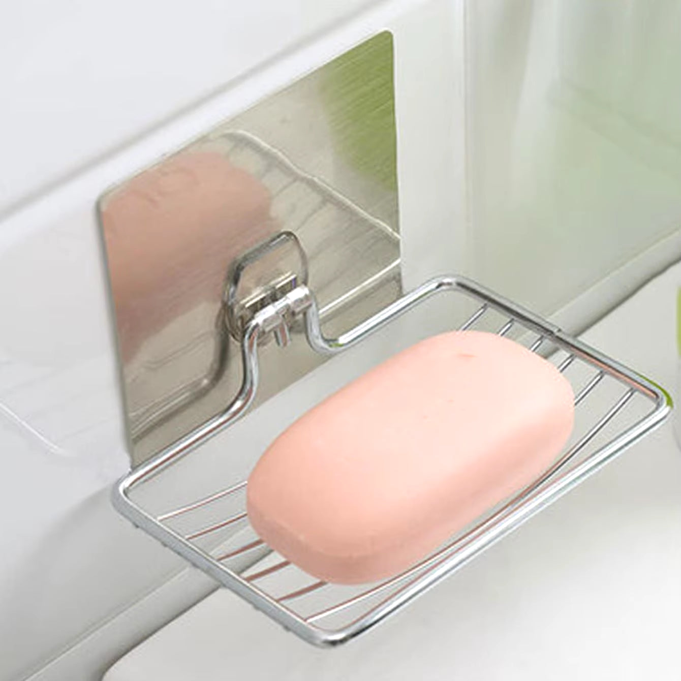 Stainless Steel Wall-Mounted Soap Rack – Punch-Free, Single-Layer Drainable Shelf with Suction Mount.