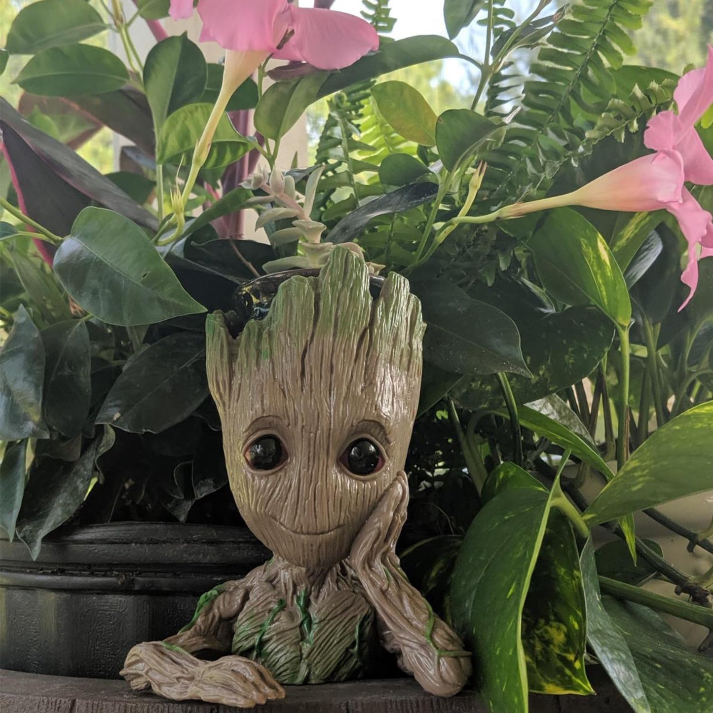 Baby Groot Pen Holder & Succulent Pot – 6" Grayish Brown with Drainage Hole