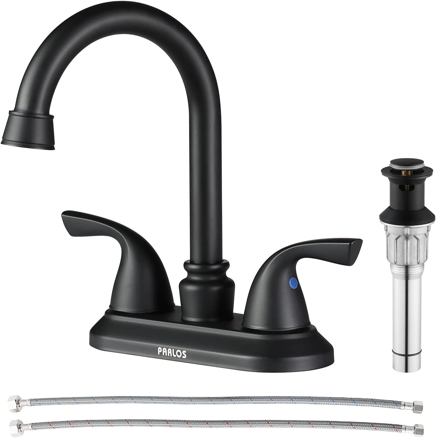 2-Handle Bathroom Faucet – Matte Black, w/ Drain & Supply Lines, NSF cUPC Certified