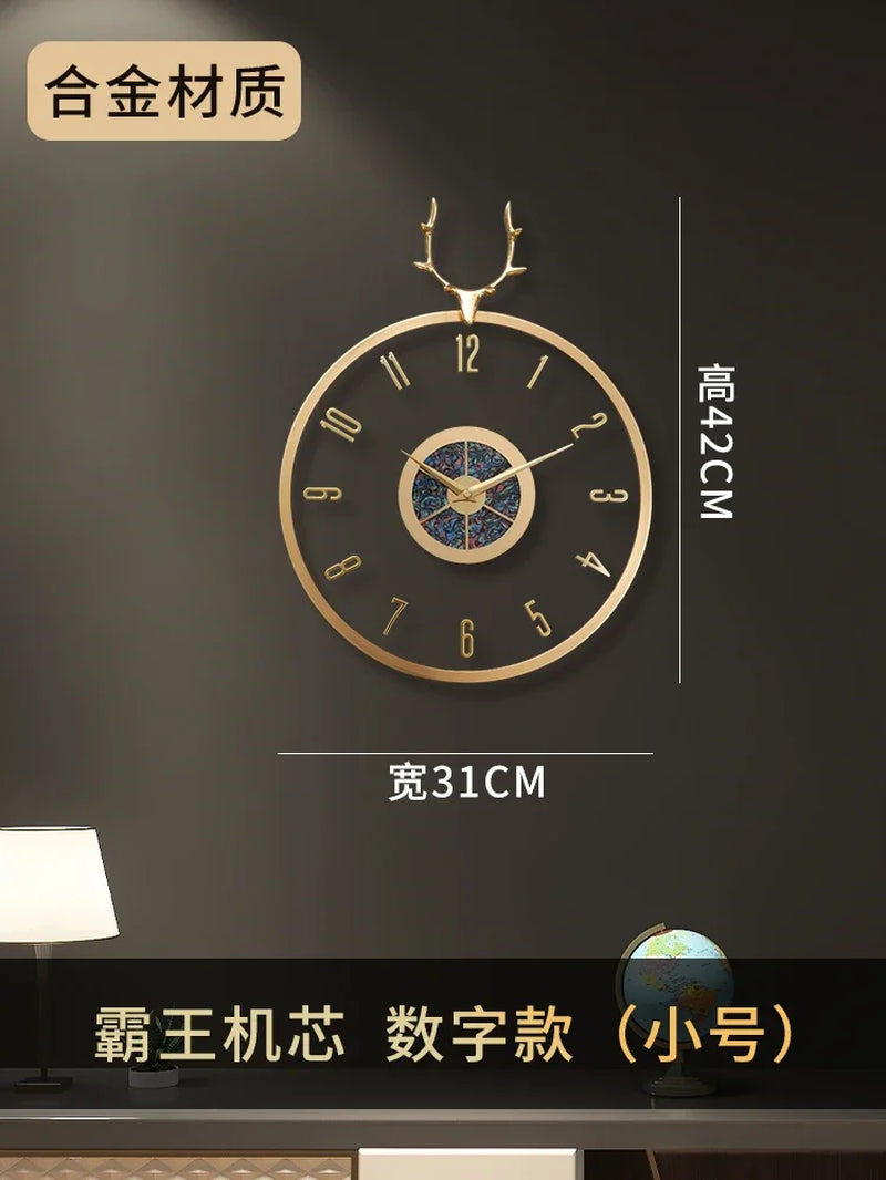 Nordic Modern Luxury Wall Clock Metal Copper Deer Head Creative Large Clocks Wall Home Decor Silent Watch Living Room Gift Ideas