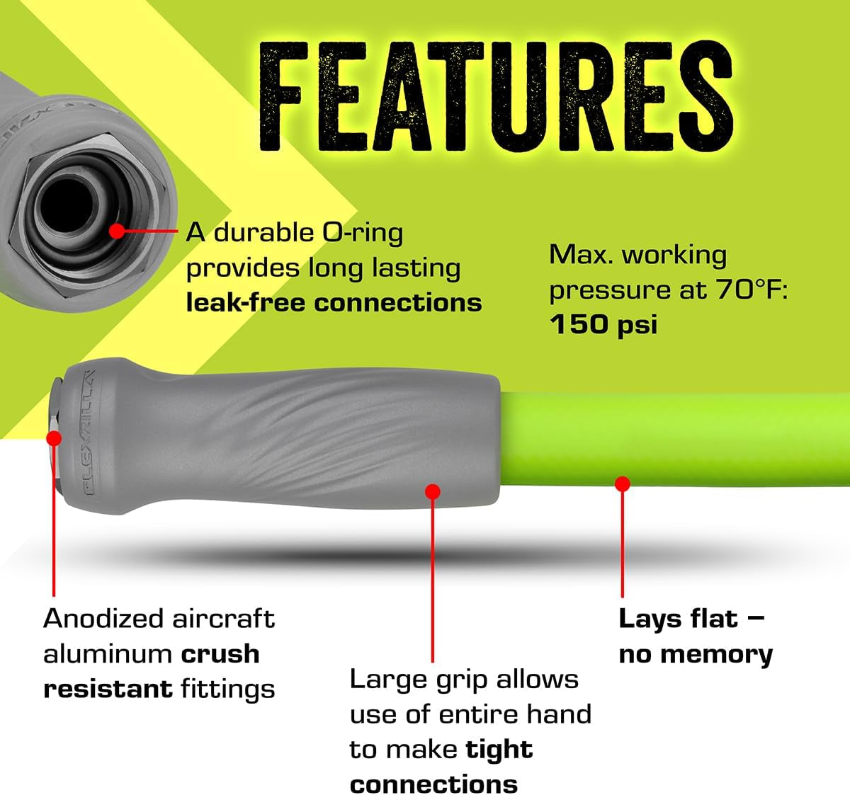 Garden Lead-In Hose with Swivelgrip, 5/8 In. X 10 Ft., Heavy Duty, Lightweight, Drinking Water Safe, Zillagreen - HFZG510YWS-E
