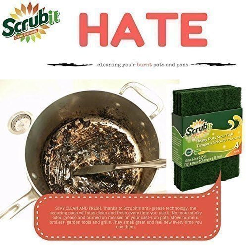 Heavy-Duty Non-Scratch Scouring Pads – Anti-Grease Scrubbers, Reusable (6-Pack, Green).