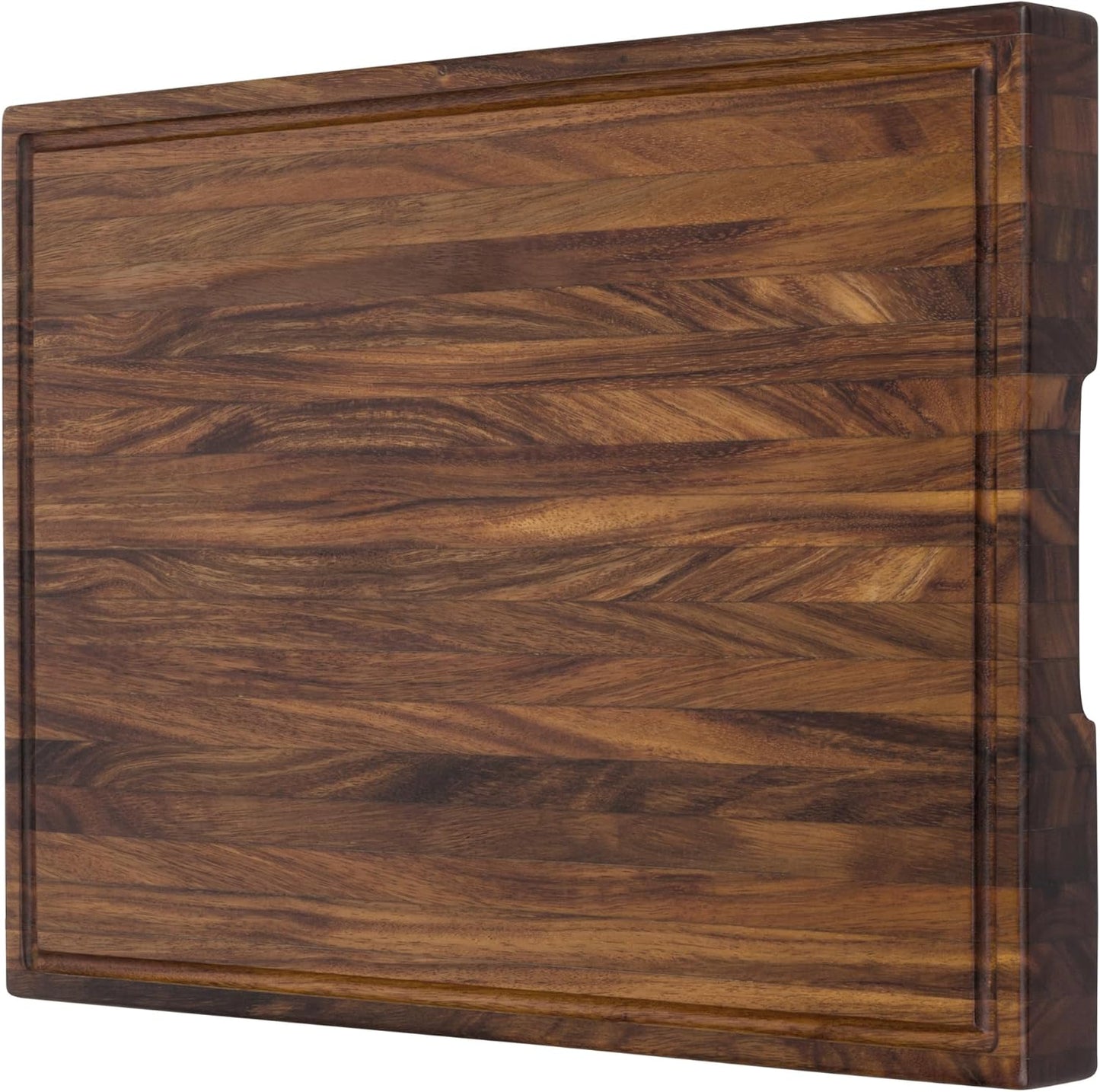 Tropical Walnut Butcher Block – 18.8" x 12.3" x 2" Cutting Board with Juice Groove, Non-Slip Feet & Handles.