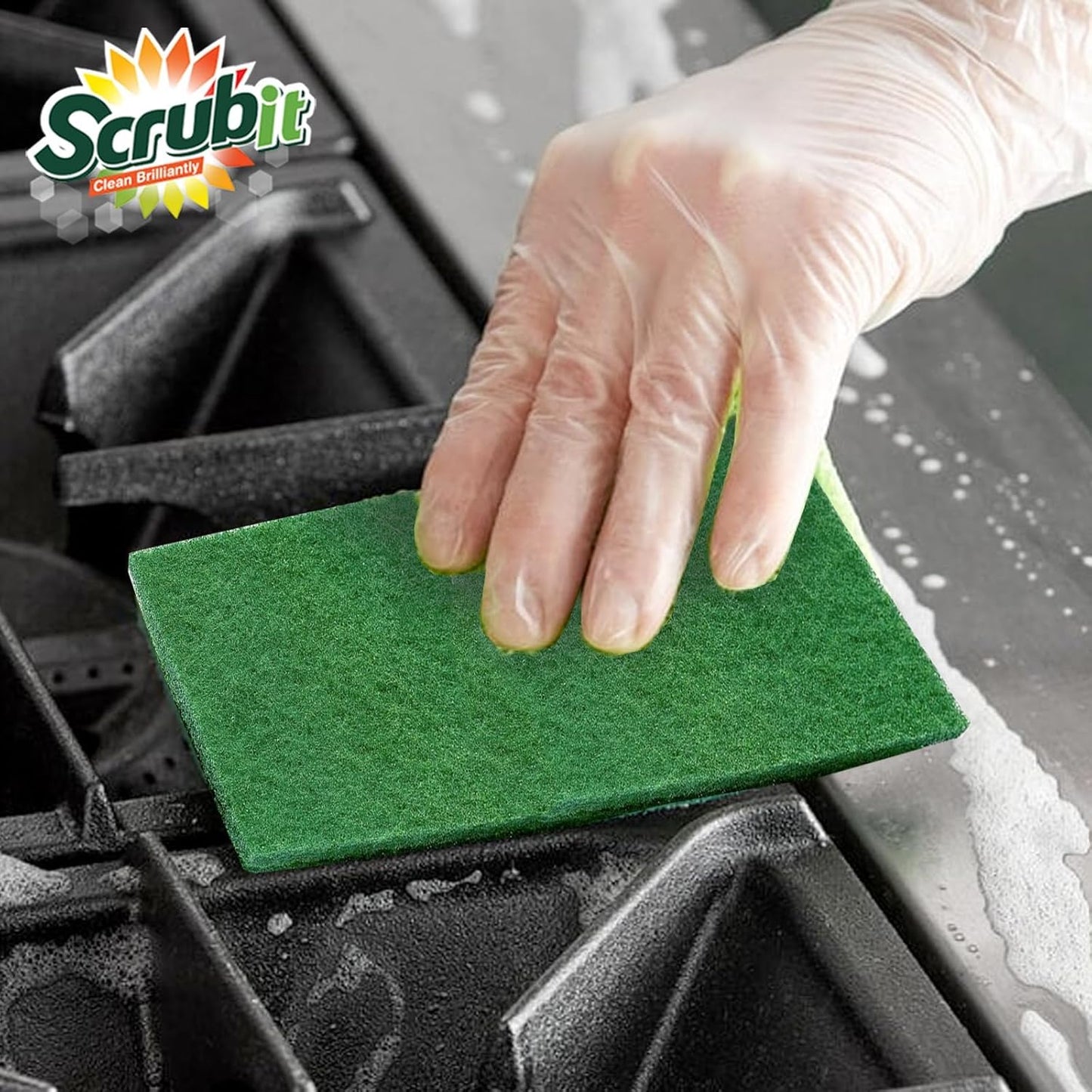 Heavy-Duty Non-Scratch Scouring Pads – Anti-Grease Scrubbers, Reusable (6-Pack, Green).