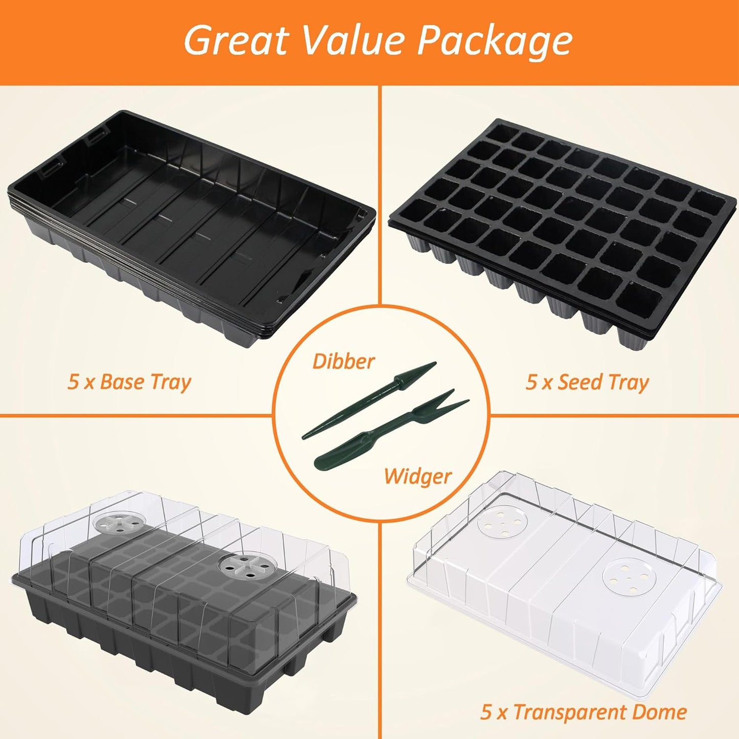 B5 Seed Starter Tray Kit – 200-Cell Set with Humidity Domes & Bases for Indoor Gardening & Greenhouses