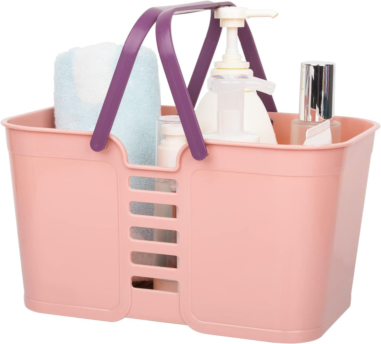 Plastic Storage Baskets with Handles, Storage Bin Shower Caddy Organizer for Bathroom and Kitchen, Pink
