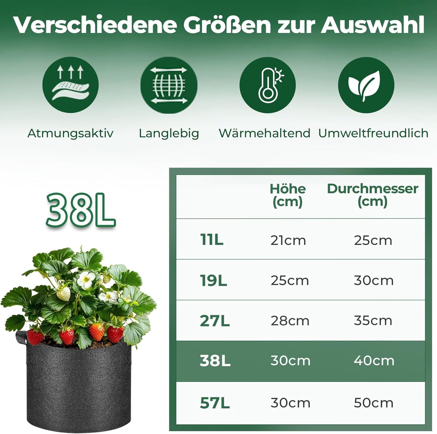 10-Gallon Fabric Grow Bags (5-Pack) – Heavy-Duty Nonwoven Planter Pots for Vegetables & Tomatoes, Black