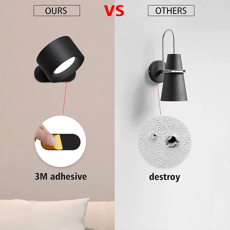 LED Wall Lamp – Touch & Remote Control, 360° Rotating, USB Rechargeable Night Light