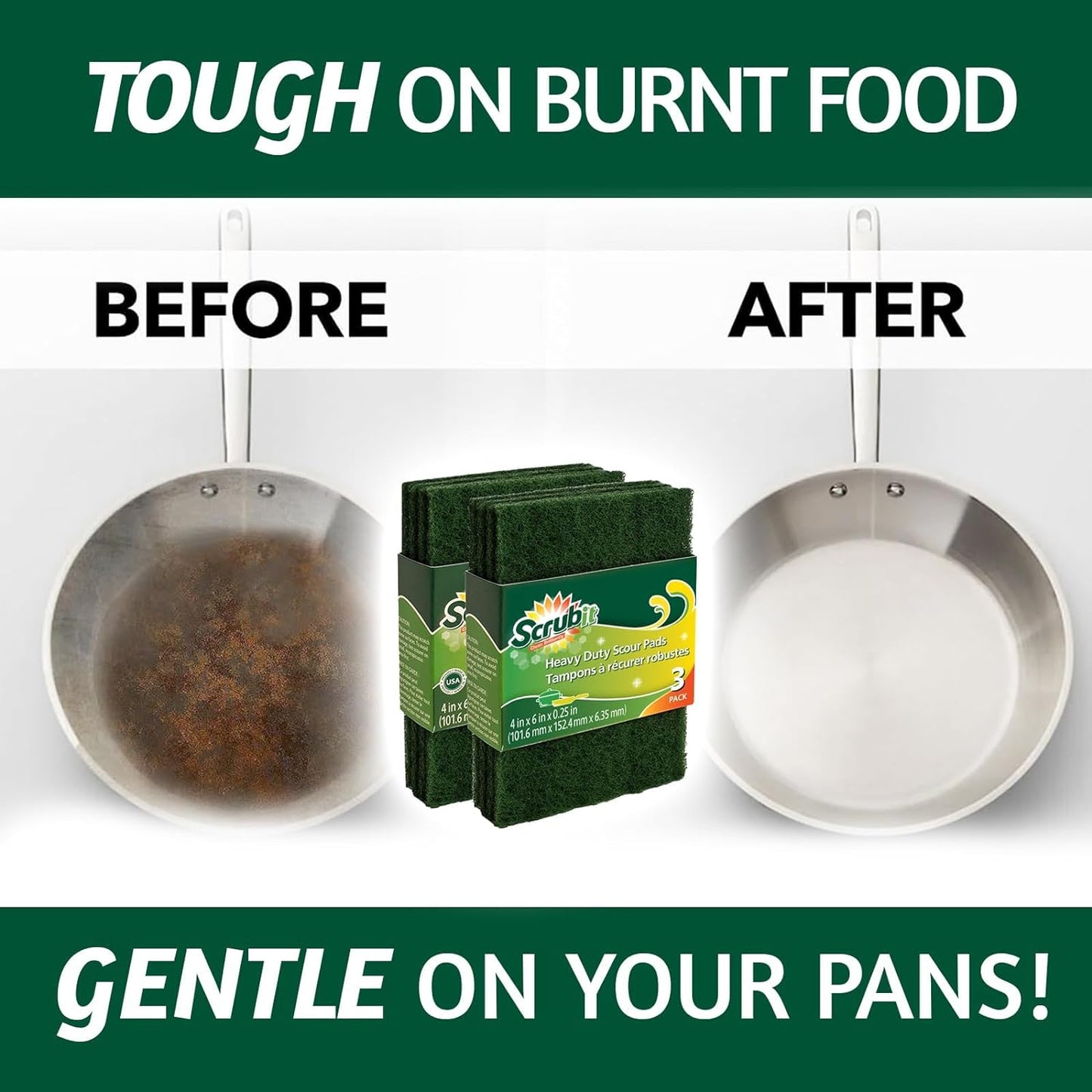 Heavy-Duty Non-Scratch Scouring Pads – Anti-Grease Scrubbers, Reusable (6-Pack, Green).