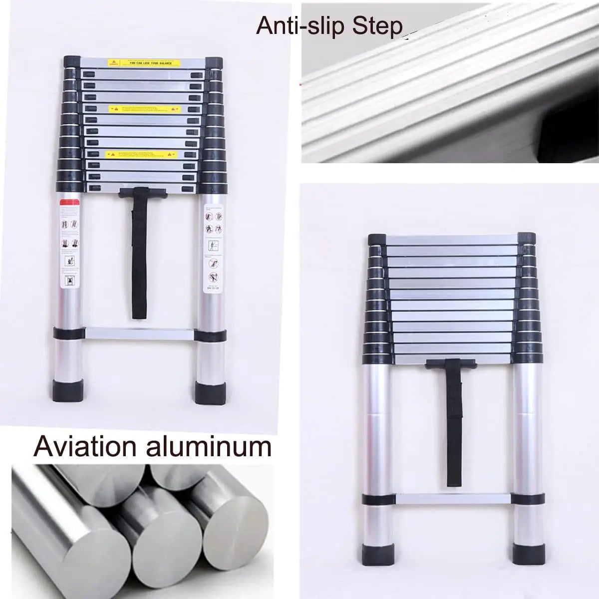 5M Telescopic Ladder with Hooks, 16.5FT Multi-Purpose Folding Aluminium Telescoping Ladder.