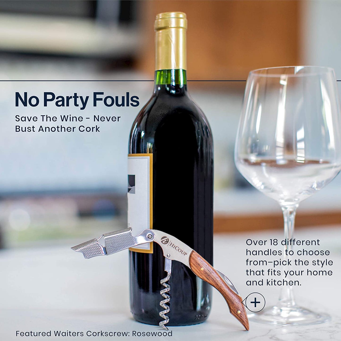 HiCoup Professional Wine Opener – Stainless Steel Corkscrew with Foil Cutter & Bottle Opener, Rosewood Handle.