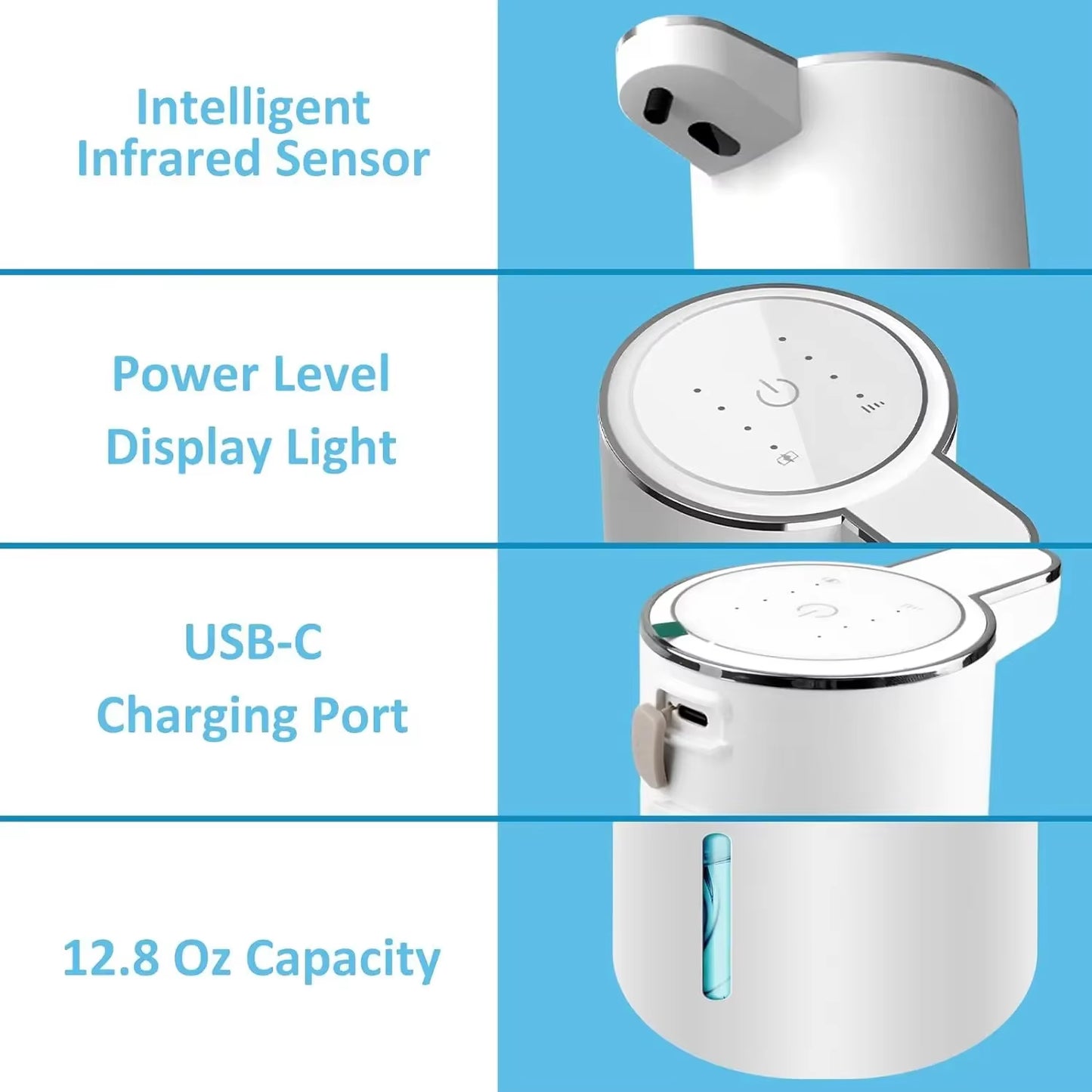 Touchless Foaming Soap Dispenser – 380ml USB Rechargeable, 4-Level Adjustable