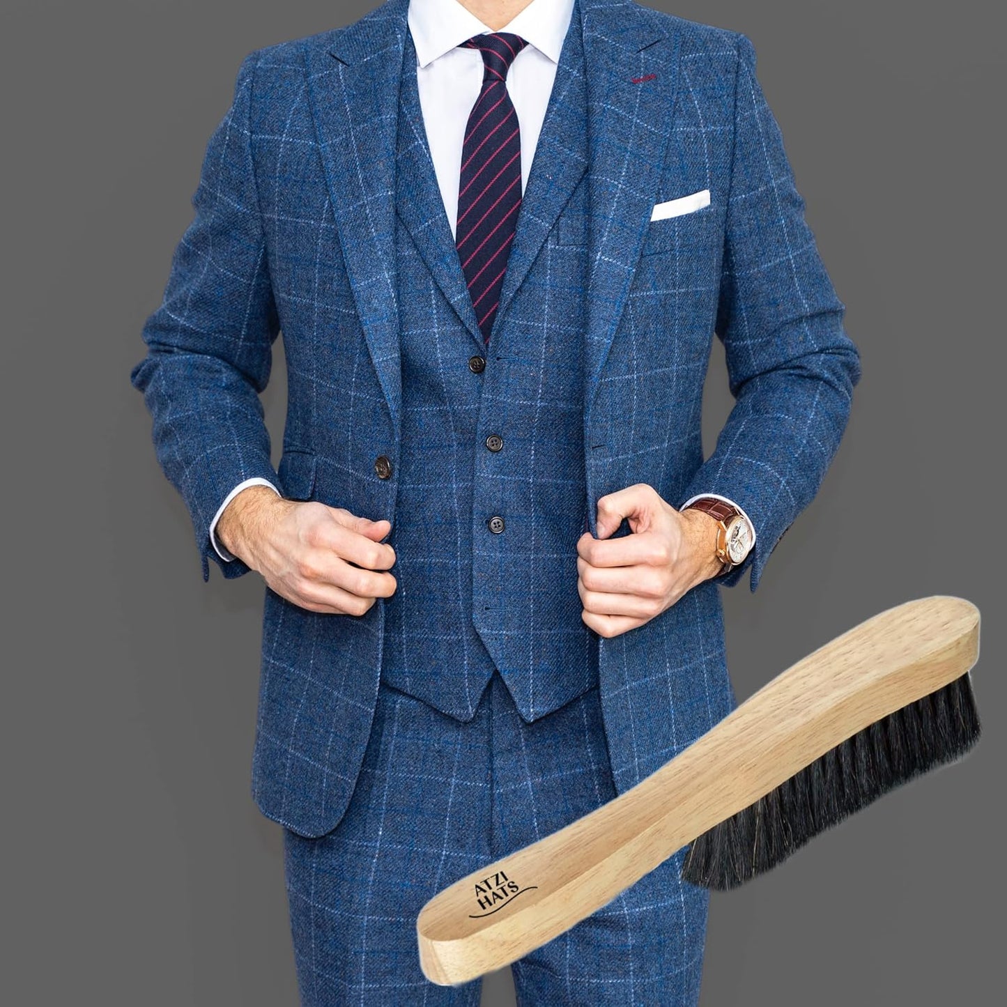 Fedora Hat Brush Lint Remover Duster Brushes for Felt Hats 100% Horse Hair (Black) Wood Brush.